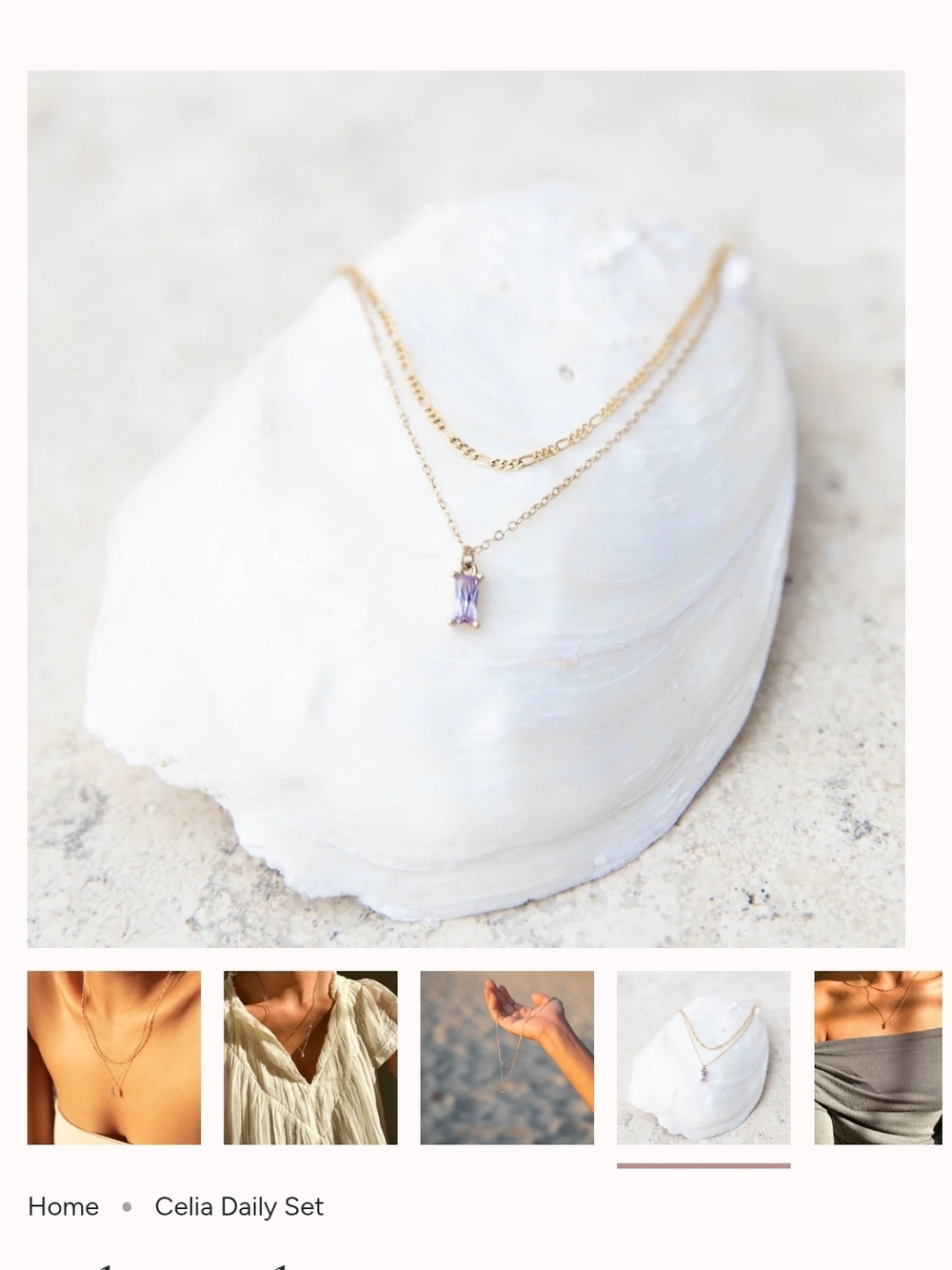 Celia Daily Set Gold Layered Necklace with Lavender Baguette Pendant